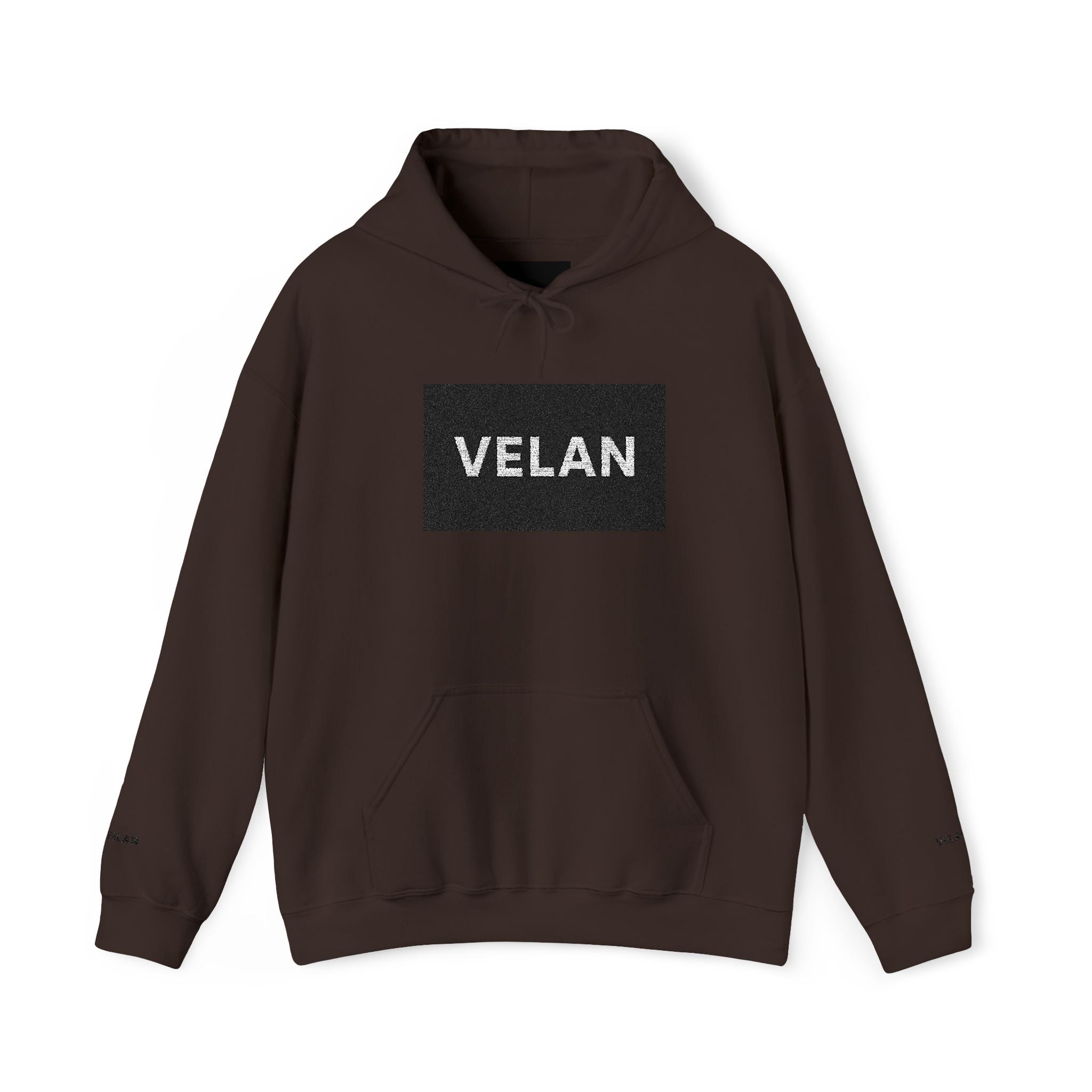Velan Logo Hoodie — Minimal Black Box Graphic Pullover