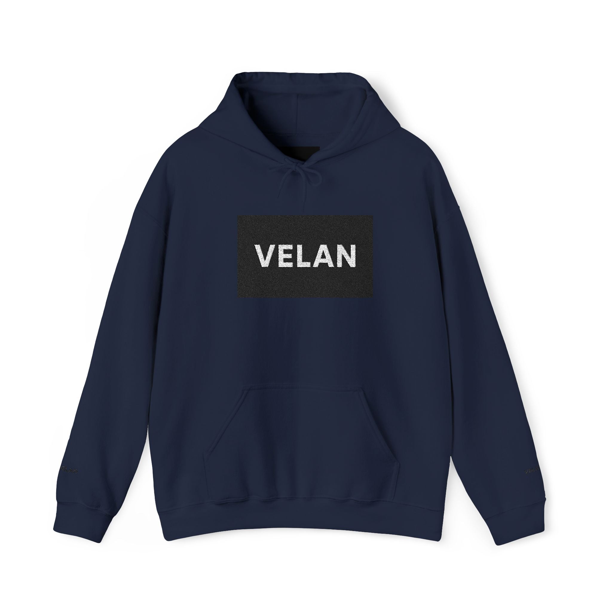 Velan Logo Hoodie — Minimal Black Box Graphic Pullover