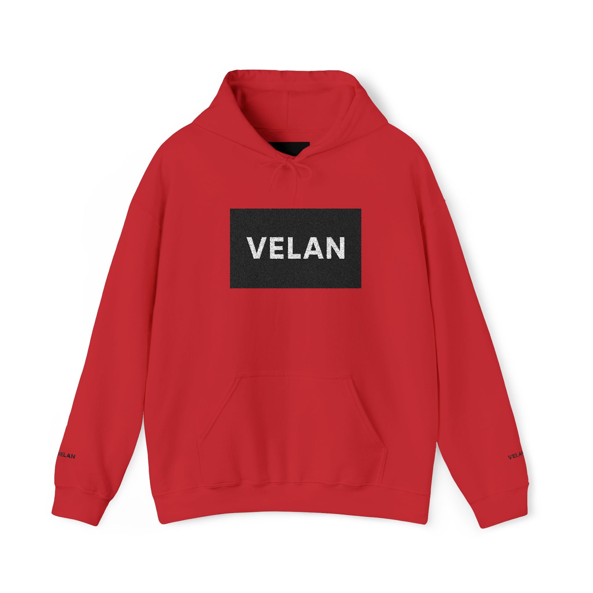 Velan Logo Hoodie — Minimal Black Box Graphic Pullover