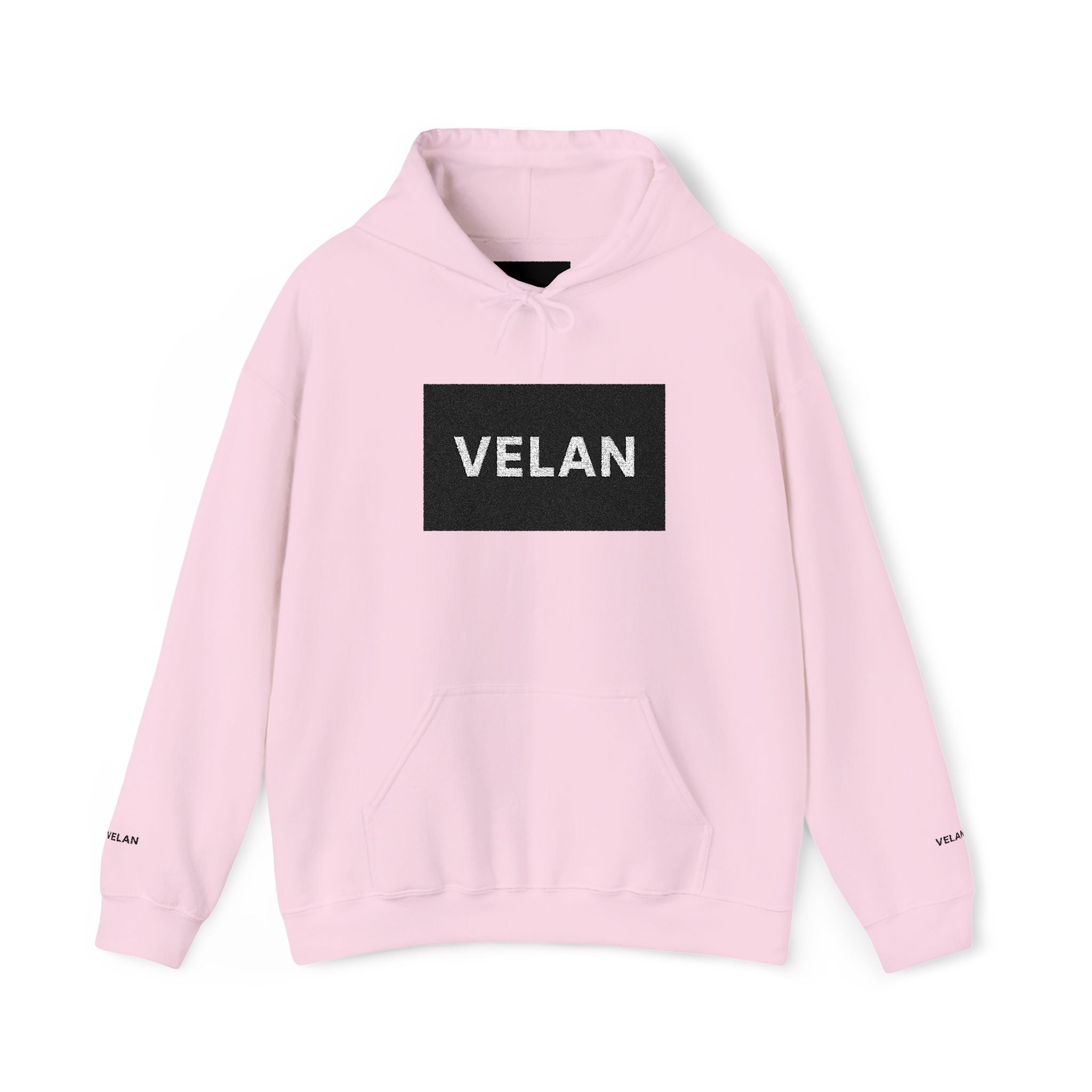Velan Logo Hoodie — Minimal Black Box Graphic Pullover